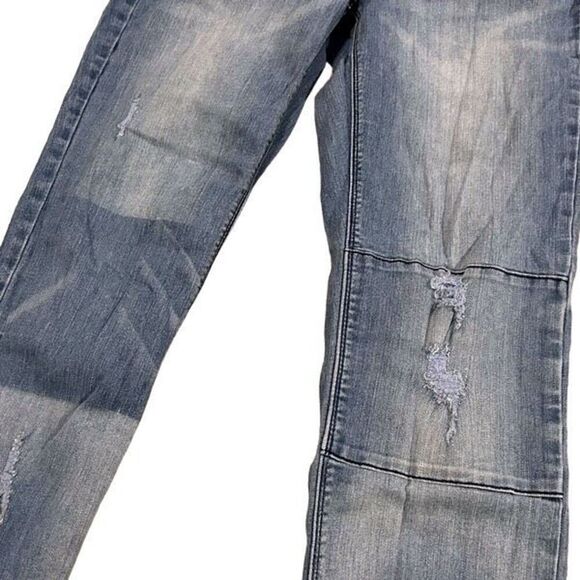 White House Black Market Denim Leggings Faded Medium Wash Knee Patch Size Med - Picture 2 of 5